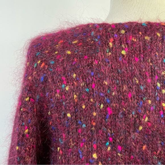 Vintage 90s Cape Isle Knitters Fuzzy Mohair Confetti Cardigan Sweater slouchy S - Picture 8 of 11